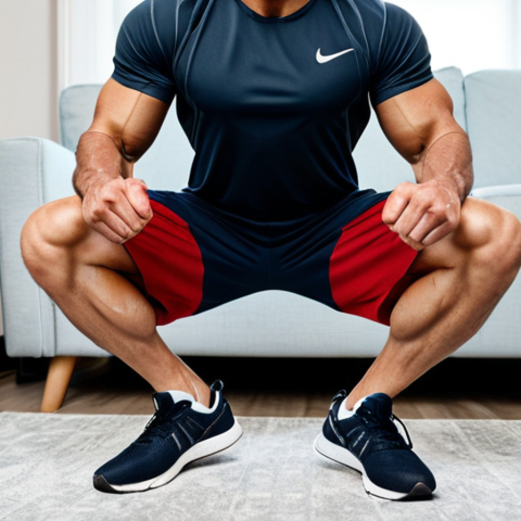 홈트 운동 루틴 피드백 - **

"A professional fitness instructor demonstrating a proper squat technique at home, fully clothed...