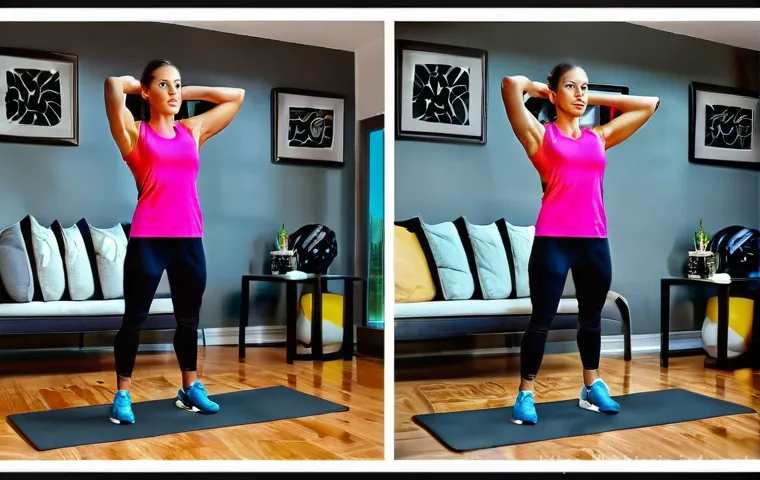 홈트 운동 30일 변화 기록 - **Home Workout Transformation:** Focuses on the physical act of working out at home with minimal equ...