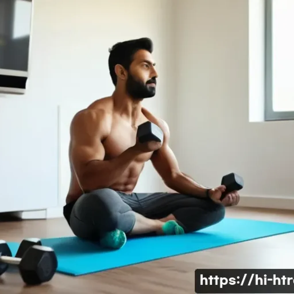 홈트 운동을 위한 유튜브 채널 추천 - A motivated Indian man in his 30s performing a HIIT workout at home, wearing comfortable fitness att...
