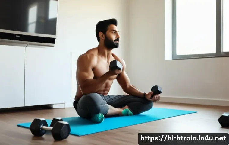 홈트 운동을 위한 유튜브 채널 추천 - A motivated Indian man in his 30s performing a HIIT workout at home, wearing comfortable fitness att...