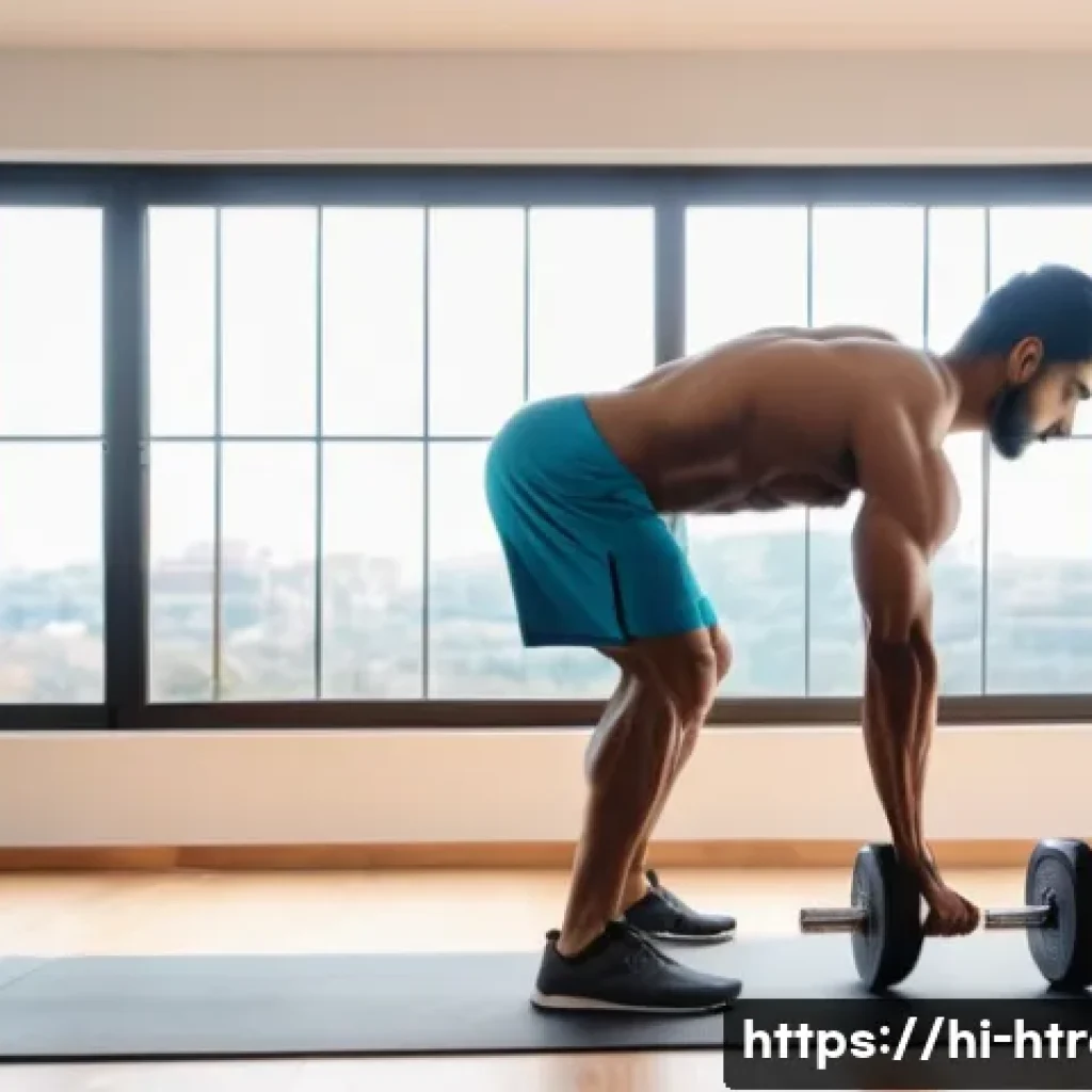 홈트 운동 자세 교정 - A detailed home workout scene featuring an Indian man performing a proper deadlift with perfect post...