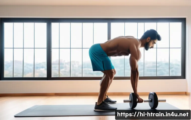 홈트 운동 자세 교정 - A detailed home workout scene featuring an Indian man performing a proper deadlift with perfect post...
